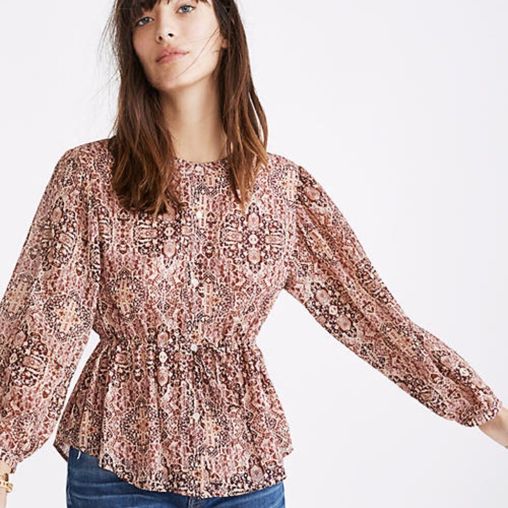 Madewell Drawstring Top in Kaleidoscope‎ Print Small